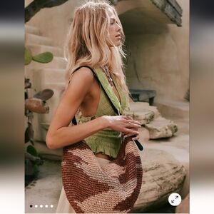 NWT Free People Women's Santorini Straw Tote  Handcrafted Brown and Tan Woven